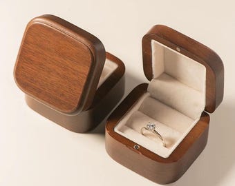 Black Walnut Wood Ring Box, Handmade Solid Wood Engagement & Wedding Ring Holder, Jewelry Box, Proposal Ring Box, Elegant Keepsake