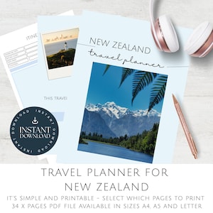 Simple Travel Planner For New Zealand. Printable Template. Create Your Travel Itinerary, Budget, To Do List, Journal, Plus Bonus Travel Tips