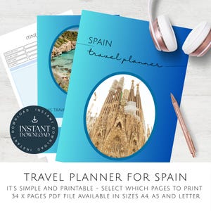 Einfacher Reiseplaner für Spanien. Druckbare Vorlage. Erstellen Sie Ihren Reiseplan, Budget, To Do Liste, Journal, Inkl. Reisetipps & mehr.