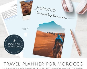 モロッコ旅行プランナー、印刷可能な旅程、予算、ジャーナル（デジタルダウンロード）