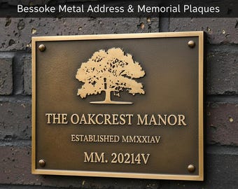Letrero metálico de bronce personalizado – Placa fundida a medida, marcador exterior resistente a la intemperie