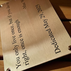 Custom Brushed Gold Brass Plaque – Personalized Engraved Nameplate Sign for Home, Bar, Memorial, or Office Use