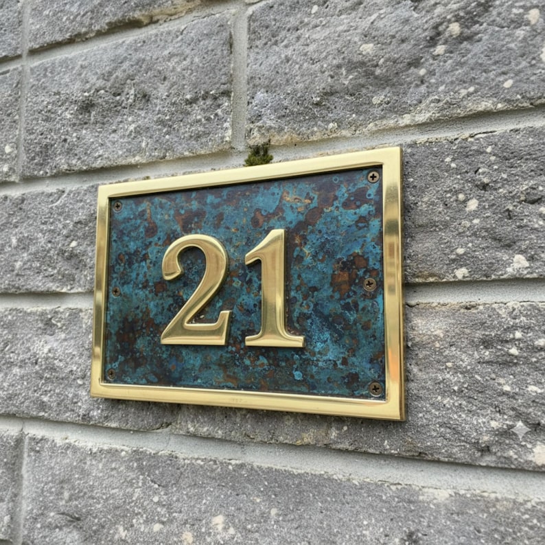 Verdigris Address Numbers Premium Custom Cast Brass House Numbers & Plaque – All Shapes, Sizes or ...