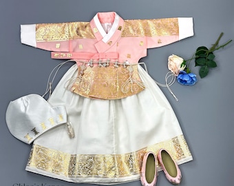 Conjunto de hanbok para niña (estilo A) / Vestido tradicional coreano para primer cumpleaños, niñas, niños, traje de hanbok