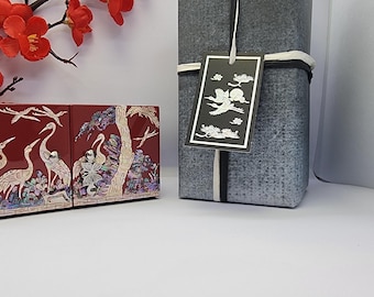 韓国の羅田漆器筆箱セット、螺鈿細工、鶴と竹のデザイン - Etsy 日本