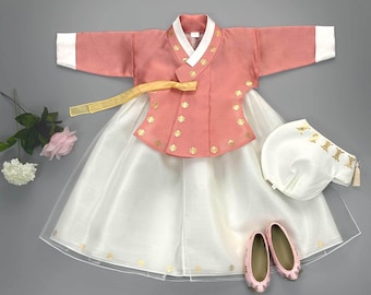 Conjunto de hanbok para niña (estilo H) / Vestido tradicional coreano para primer cumpleaños, niñas, niños, traje de hanbok