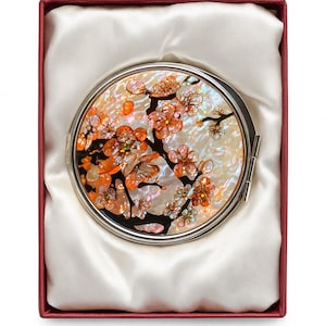 Premium Korean Mother-of-Pearl Compact Mirror | Floral Najeon Chilgi Pocket Mirror