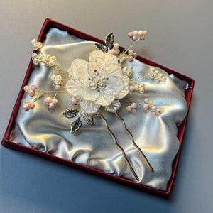 Handcrafted Korean Traditional Hairpin (Style A) | Pink Floral Pearl Hair Stick – Elegant Hanbok Accessory for Women & Girls