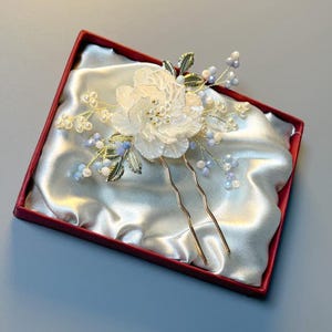 Handcrafted Korean Traditional Hairpin (Style A) | Blue Floral Pearl Hair Stick – Elegant Hanbok Accessory for Women & Girls