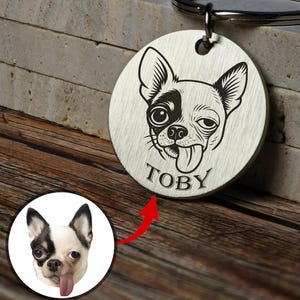 Custom Copper Engraved Pet Portrait Keychain, Personalized Dog Photo Keyring, Customized Cat Image Memorial Pet Lover Tag Christmas Gift