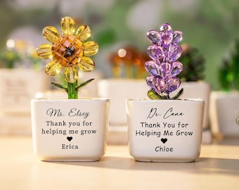 Stained Glass Sunflower Custom Potted Plant, Mom Gift, Thank You for Helping Me Grow, Teacher Appreciation, Succulent Cactus Figurine