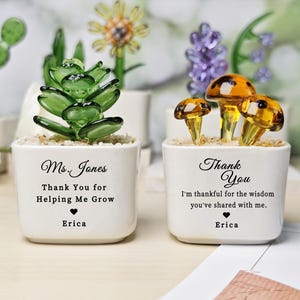 Stained Glass Flower Custom Potted Plants, Thank You for Helping Me Grow, Teacher Appreciation, Succulent Cactus Figurine, Thank You Gift