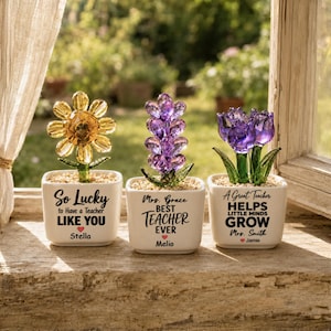 Personalized Glass Flower Pot, Back to School Teacher Desk Gift, First Day of School Teacher Gift