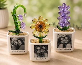Personalized Photo Glass Flower Pot, Best Friend Gift, Bestie Birthday Gift, Bridesmaid Proposal Gift, Wedding Party Gift