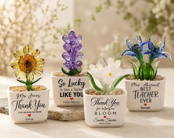 Personalized Glass Flower Pot, Back to School Teacher Desk Gift, First Day of School Teacher Gift