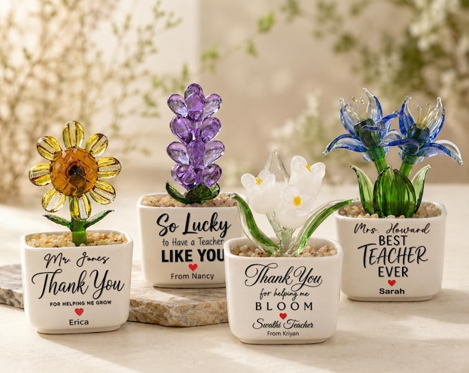 Personalized Glass Flower Pot, Back to School Teacher Desk Gift, First Day of School Teacher Gift, Christmas Gifts