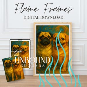 Double Pug Flame Frame Art Print: Digital Download for Pug Lovers