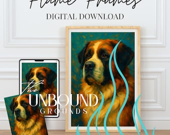 St. Bernard Dog Portrait Print: Flame Frame Wall Art (Digital Download)