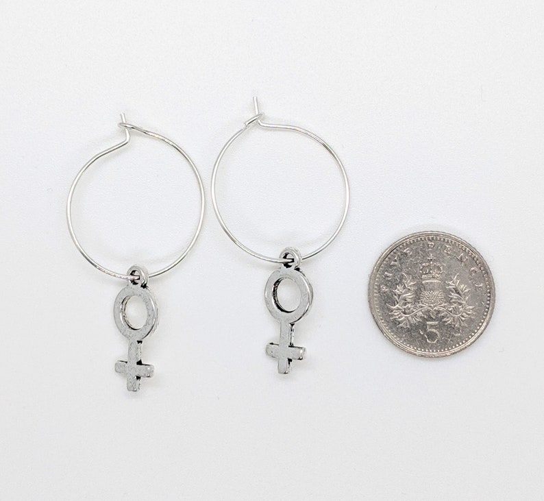 Smaller Size Silver Venus Female Symbol Hoop Earrings