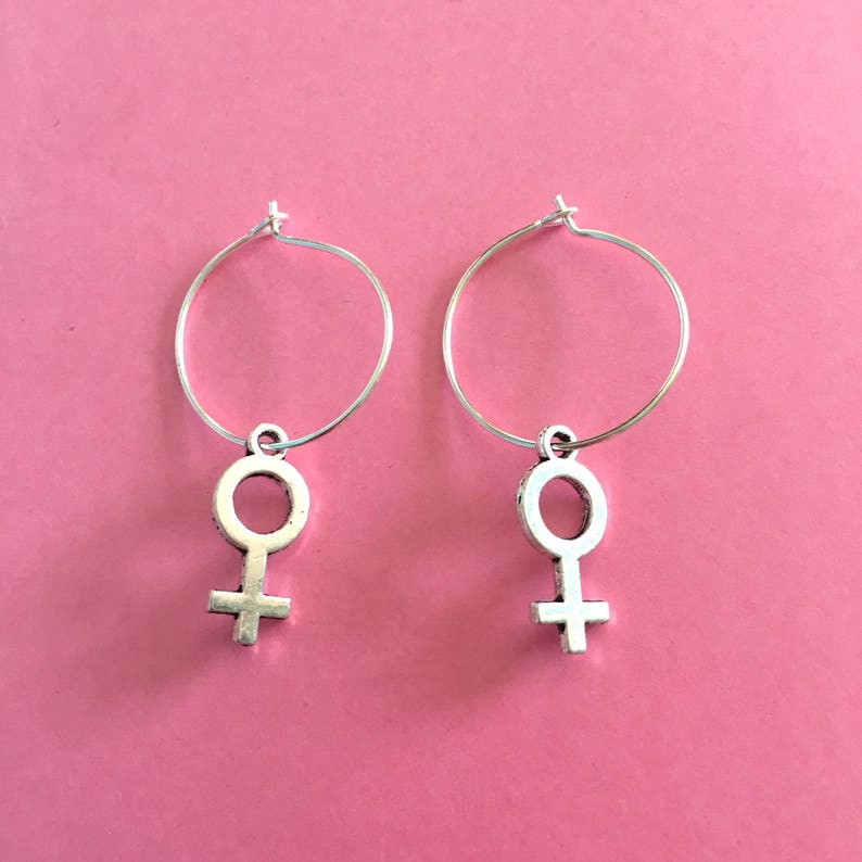Smaller Size Silver Venus Female Symbol Hoop Earrings