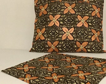 Metallic Orange Black Gold Palm Leaf Accent Pillow Cover