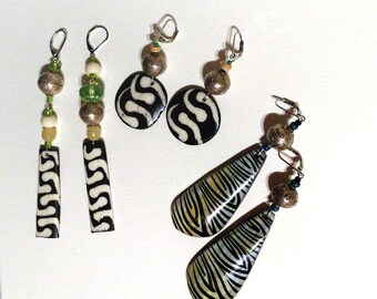 Statement Batik and Silver African Earrings Horn Earrings Long Earrings Bold Earrings