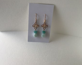 Gold Swirl Filigree Amazonite Drop Earrings