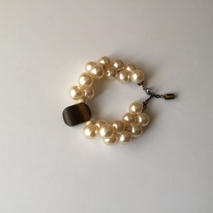 Vintage Bubble Pearl with Bold Tiger Eye Stone Adjustable Bracelet image 1