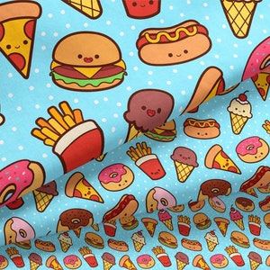Fast Food Fabric By The Yard / Pizza Ice Cream Donut Burger French Fries Hot Dogs / Kawaii Fabric / Kids Fabric Print in Yard & Fat Quarter