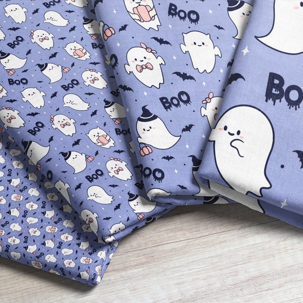 Boo Ghosts Fabric - Pastel Purple / Halloween Fabric / Spooky Cute Fabric /Kawaii Ghosts Fabric / Pumpkin Fabric by the yard and Fat Quarter