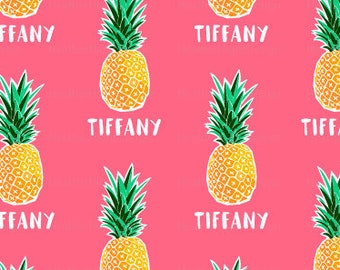 Pineapple Personalized Fabric / Custom Name Fabric / Pineapple Fabric / Baby Name Fabric / Tropical Hawaiian Print by the Yard & Fat Quarter