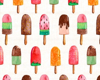 Watercolor Popsicles Fabric by the Yard -  Summer Dessert Ice Cream Print in Yard & Fat Quarter