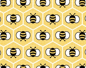 Bee Fabric By The Yard / Bumblebee Fabric / Honeycomb Fabric / Yellow Cheery Whimsical Springtime Fabric Print in Yard & Fat Quarter