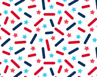 USA Donut Sprinkles Fabric by the Yard / 4th of July Fabric / Doughnut Fabric / Ice Cream Fabric / Star Sprinkle Print in Yard & Fat Quarter