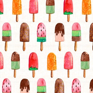 Watercolor Popsicles Fabric by the Yard -  Summer Dessert Ice Cream Print in Yard & Fat Quarter