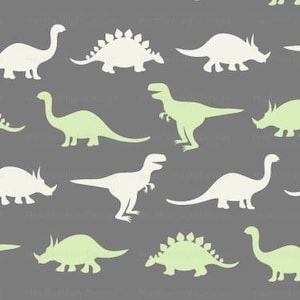 Dinosaur Silhouette Fabric By The Yard -  Gray Green Dino Baby Nursery Boys Quilting Print in Yard & Fat Quarter