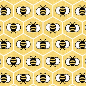 Bee Fabric By The Yard / Bumblebee Fabric / Honeycomb Fabric / Yellow Cheery Whimsical Springtime Fabric Print in Yard & Fat Quarter