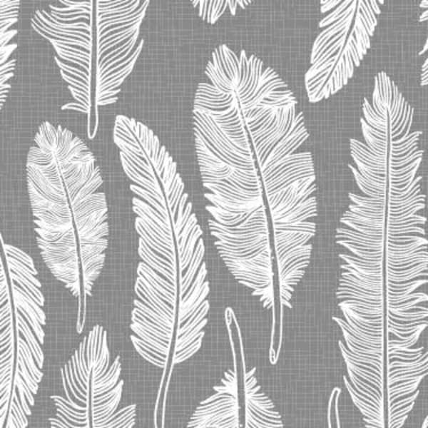 Feather Gray Fabric by the yard - White Feathers on Texture Style Gray Print in Yard & Fat Quarter