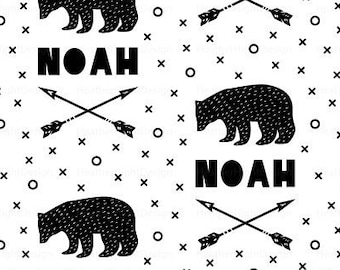 Bears & Arrows Personalized Fabric / Custom Name Fabric / Scandinavian Fabric Design / Boys Customized Print by the Yard and Fat Quarter