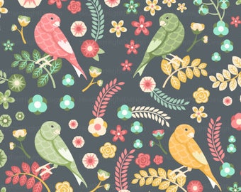 Floral Birds Fabric By The Yard - Vintage Style Birds and Foliage Print in Yard & Fat Quarter