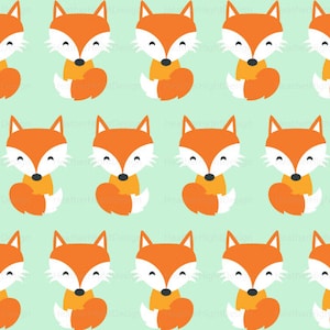 Happy Fox Fabric By The Yard - Orange Fox on Light Green Print in Yard & Fat Quarter