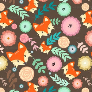 Fall Fox Fabric By The Yard / Fall Floral Fabric / Woodland Fabric /  Modern Fabric / Whimsical Orange Fox Print in Yard & Fat Quarter