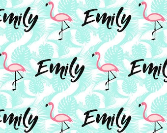 Flamingo Personalized Fabric / Girls Custom Name Fabric /Flamingo Fabric /Tropical Fabric /Customized Fabric Print by the Yard & Fat Quarter