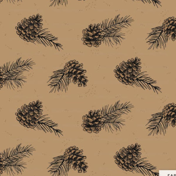 Pine Cone Fabric By The Yard - Winter Pine Cones and Needles Woodland Cabin Print in Yards & Fat Quarter
