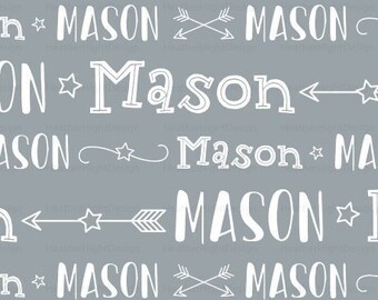 Boys Personalized Fabric / Stars and Arrows / Custom Name Fabric / Baby Shower/ Quilting Fabric Customized Print by the Yard & Fat Quarter