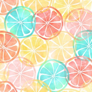 Zomerse citrusstof op maat gesneden - heldere aquarel fruitschijfjes tropische print in Yard & Fat Quarter