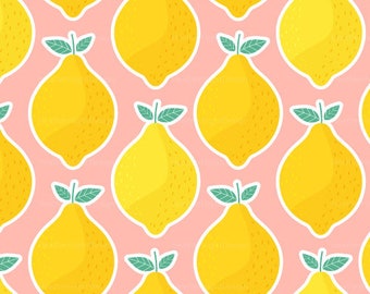 Pink Lemonade Fabric / Lemon Fabric / Summer Fabric / Citrus Fruit Fabric / Modern Geometric Fabric Print by the Yard & Fat Quarter