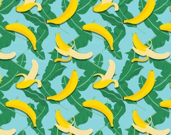 Tropical Banana Fabric By The Yard / Fruit Fabric / Banana Peel Fabric / Banana Leaf Fabric / Hawaiian Banana Print in Yards & Fat Quarter