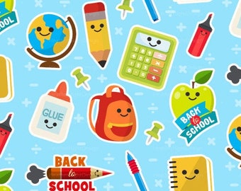 Back to School Fabric by the Yard / Kawaii School Supplies - Etsy Back to School Fabric by the Yard / Kawaii School Supplies - Etsy