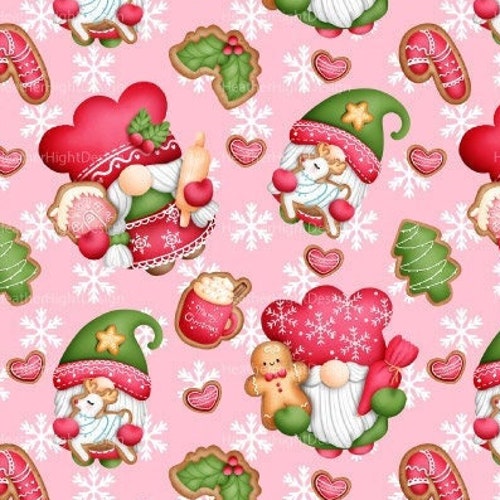 Gingerbread Gnome Fabric by the Yard / Gingerbread Fabric / Etsy